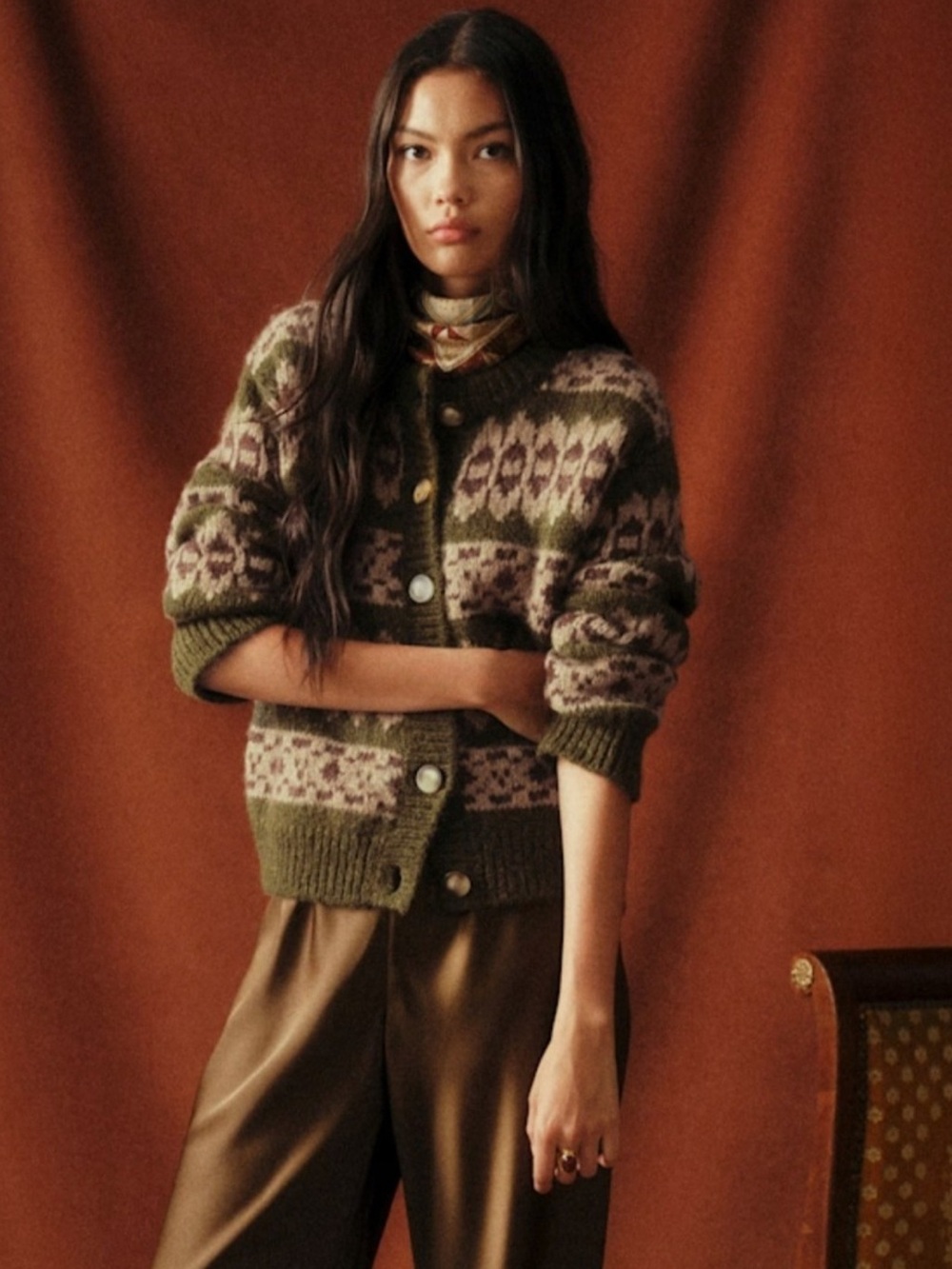 Sezane x Baziszt Thomas cardigan jumper sweater size Large olive green beige - Picture 3 of 9